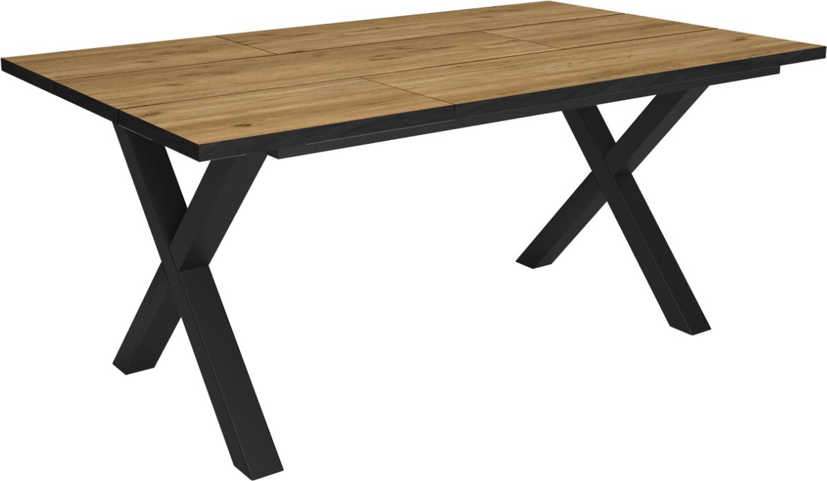 Happyment Eetkamertafel London - Rechthoek - 4 tot 6 personen - Premium look - Massief hout - Eettafel - X poten zwart - 170x90x75cm