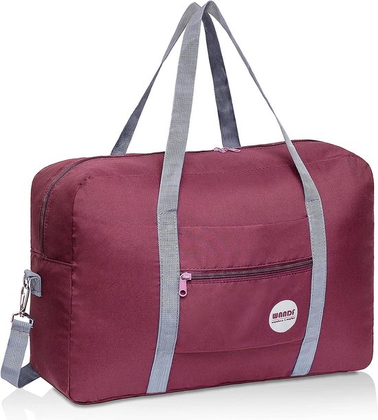 Handbagagetas voor vliegentuig, ricetas, small, opvouwbare handbagage, koffer, 55 x 40 x 20 cm, 45 x 36 x 20 cm, B - wijnrood met schouderriem