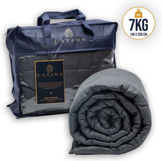 Latona Blanket® Verzwaringsdeken 7kg - Weighted Blanket - Antraciet - 140 x 200cm - 100% katoen - 7-laags