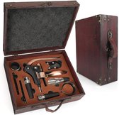 Antieke houten doos wijn accessoires gift set, konijn wijn opener, wijn kurkentrekker wijn stopper en wijn tuit set (antiek 02)