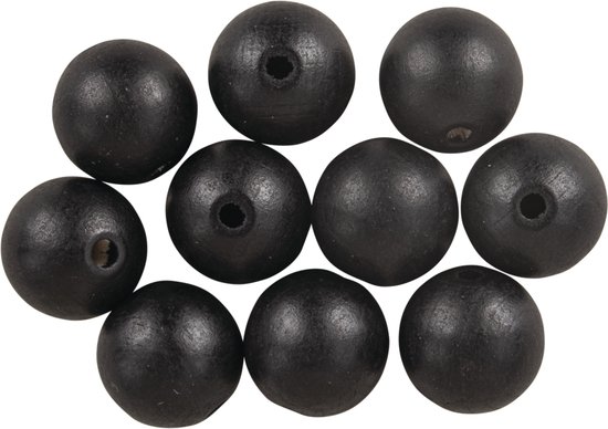 Mat zwarte houten kralen - 20mm - 8 stuks - 100% FSC