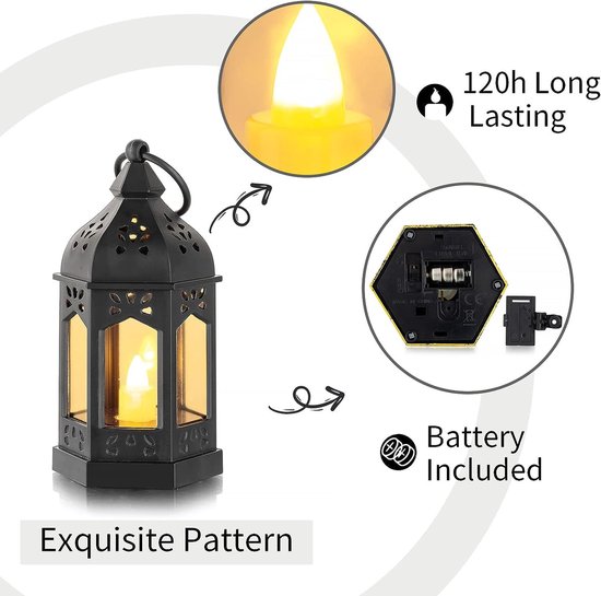 12 Mini Lanternes LED Noires Halloween - 10,5 Cm - Bougie Clignotante - Décoration Fête, Noël Ou Anniversaire