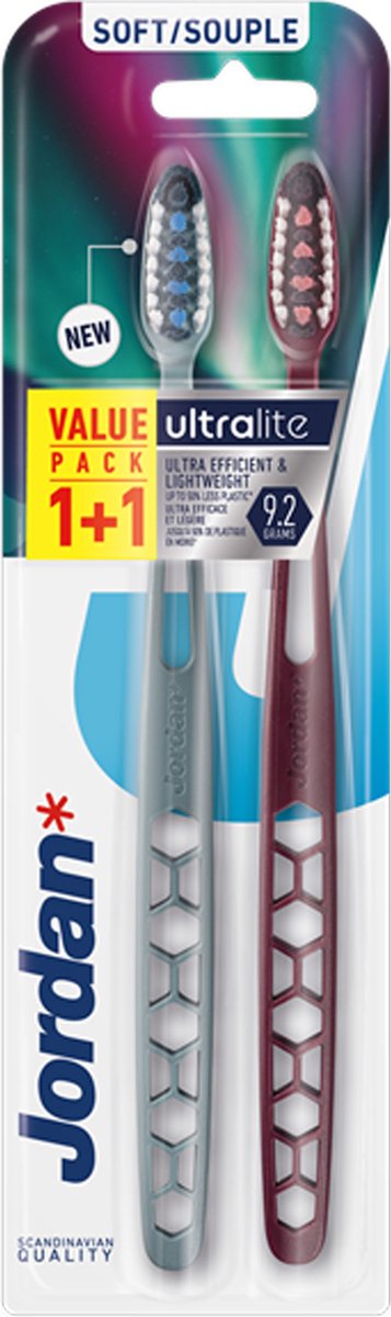 Goedkoopste Jordan Ultra Lite Tandenborstel Soft - Ultralicht Hoogwaardige Handgreep uit één materiaal - 9,2 g - 2 stuks