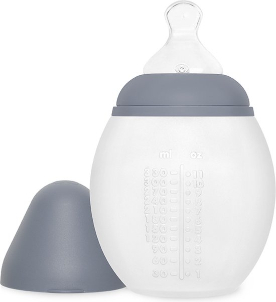 Babyflesje - Bib rond babyfles- 330ml / blauw grijs