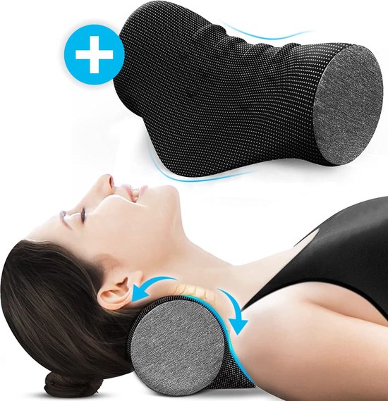 Foto: Teklama nekstretcher met zachte hoes neck releaser chiropractor nekmassage kussen voor nek en rugklachten zwart grijs