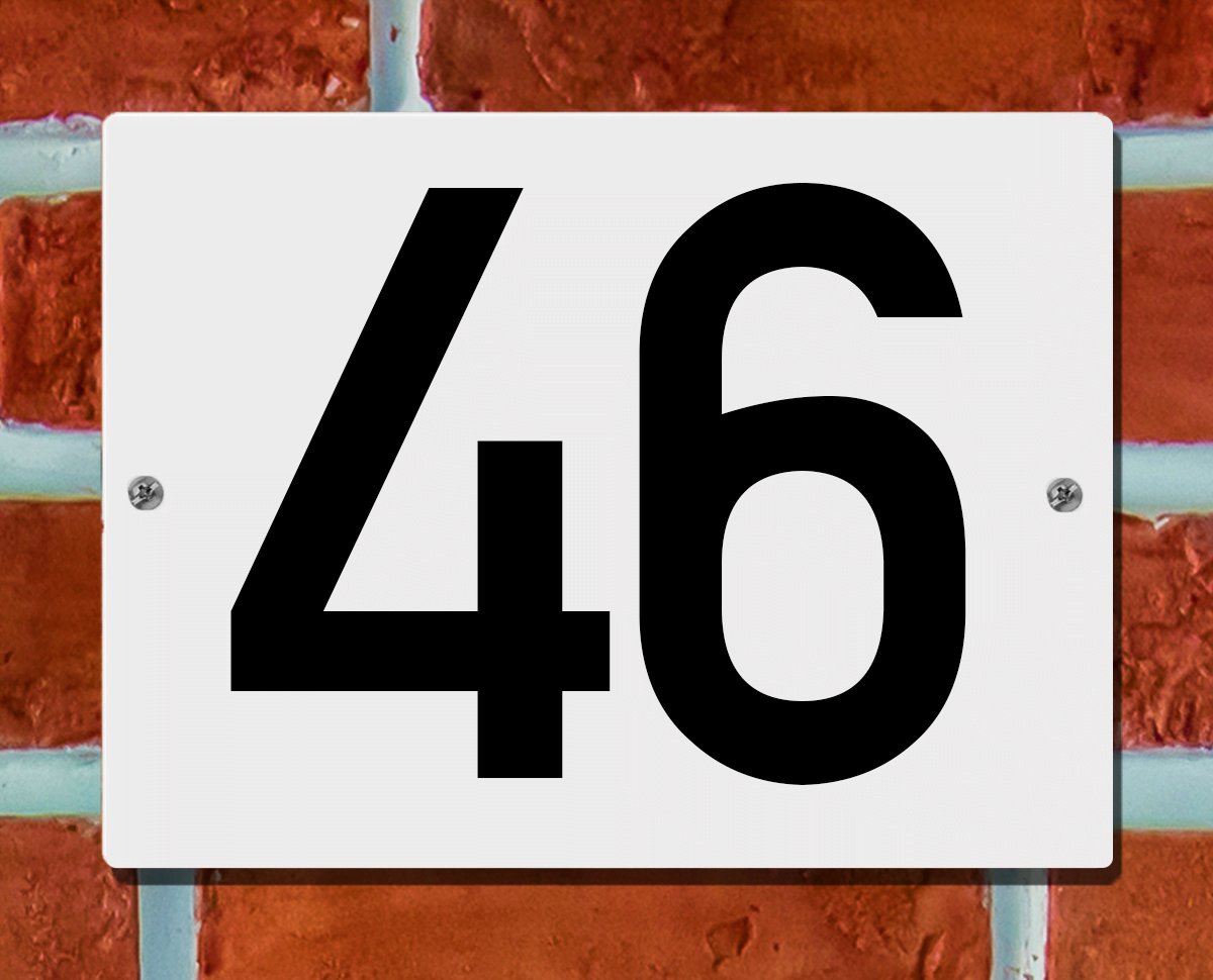 Huisnummerbord Wit - Nummer 46 - 15 x 12 cm - incl. bevestiging | - naambord - nummerbord - voordeur