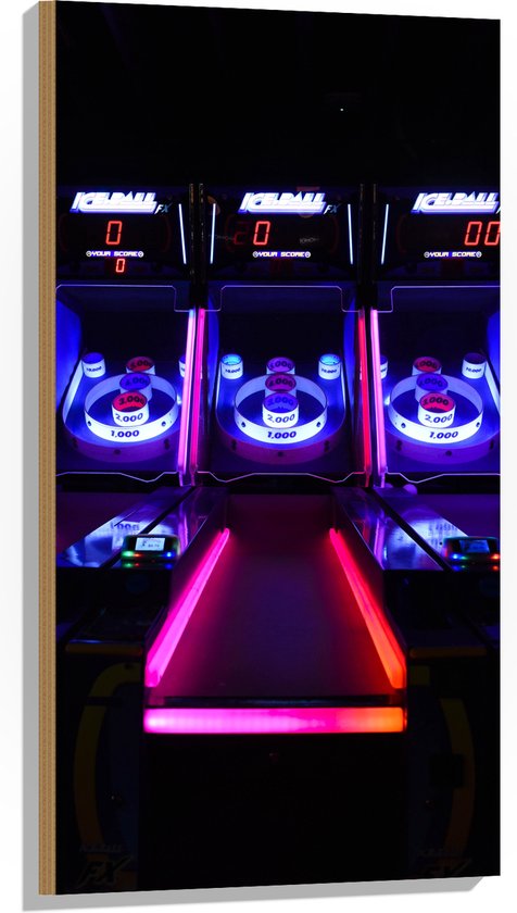 Hout - Ballengooien Spel in Arcade Hal - 50x100 cm - 9 mm dik - Foto op Hout (Met Ophangsysteem)