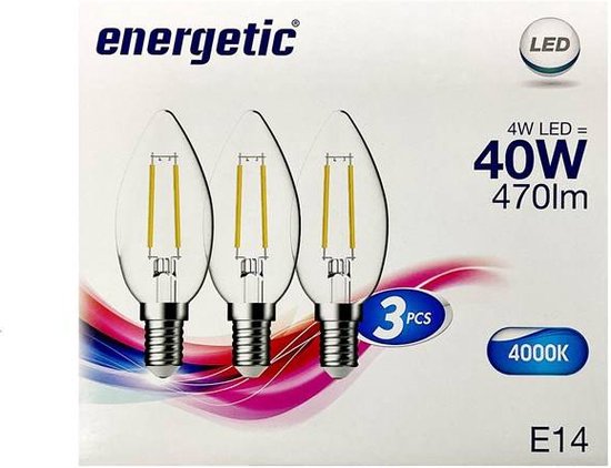 Energetic - Kaars LED lamp - 3 PCS - E14 - 40W - 4000K