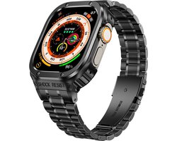 Titanium bandje - geschikt voor Apple Watch Ultra/ Ultra 2 / Ultra 3 - met ingebouwde watch case - hoesje - 49 mm - zwart