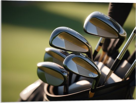 Acrylglas - Golf Clubs in Trolley op Golfbaan - 80x60 cm Foto op Acrylglas (Met Ophangsysteem)