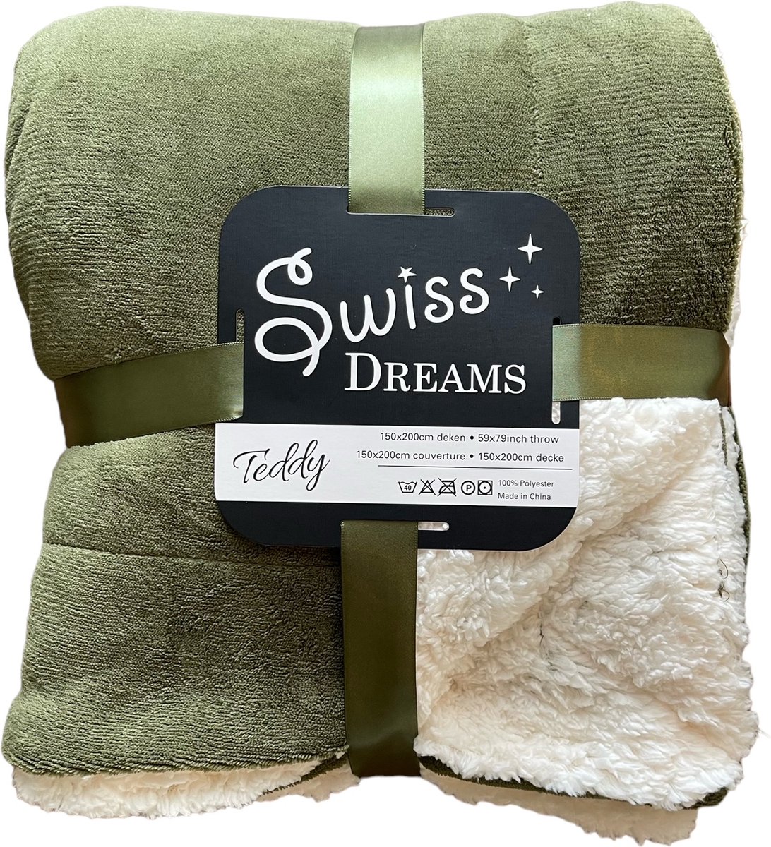Swiss Dreams Fleece-Teddy Plaid 150x200 cm Olijf Groen Olijf Groen 1