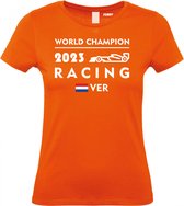 Dames T-shirt World Champion Racing 2023 | Formule 1 fan | Max Verstappen / Red Bull racing supporter | Wereldkampioen | Oranje dames | maat S