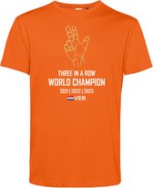 T-shirt Three in a Row World Champion | Formule 1 fan | Max Verstappen / Red Bull racing supporter | Wereldkampioen | Oranje | maat M