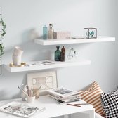 The Living Store Wandplanken - Set van 2 - Hoogglans wit - 90 x 23.5 x 3.8 cm (L x B x H) - Honingraat MDF en metaal