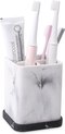 badkameraccessoire - tandenborstelhouder in elegante steenlook, vierkante tandenborstelbeker voor elektrische tandenborstel, cosmetica, borstel, scheermes - hoogwaardige beker met voet in wit