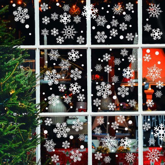 Nadeer Raamstickers voor Kerstmis, raamstickers, winter, statisch hechtende pvc-stickers, kerstman, schattige eland, herbruikbaar, sneeuwvlokken, raamdecoratie (8 vellen, 112 stuks
