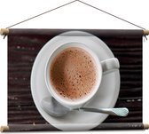 Textielposter - Bovenaanzicht van Kop Koffie - 60x40 cm Foto op Textiel