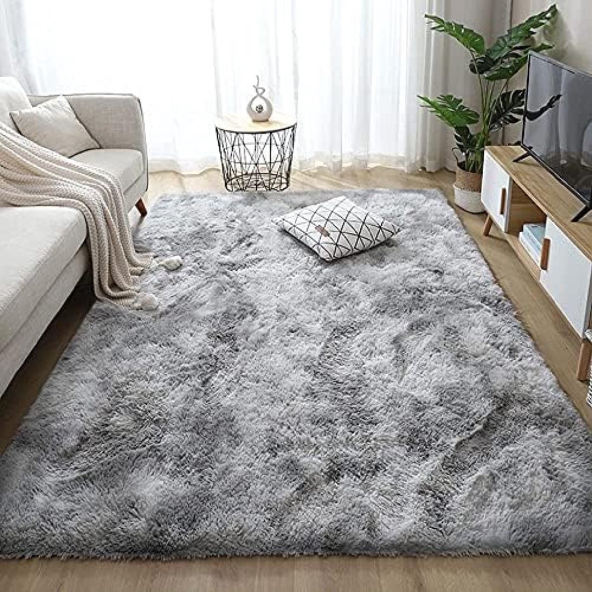 Tapiso Boho Tapis Salon Chambre Gris Foncé High Pile Marocain