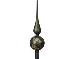 Foto: Decoris kerstboom piek gedecoreerd donkergroen goud glas 31 cm