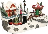 Christmas Decoration kerstdorp met draaiende carrousel met licht- 34cm