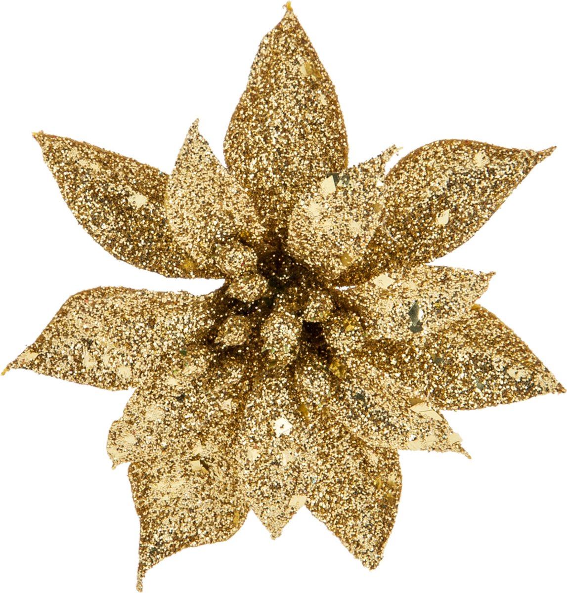 Cosy and Trendy decoratie bloem - op clip - goud - 8 cm - glitters - kunststof