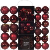 Decoris kerstballen en kerstornamenten - 40x - kunststof - donkerrood - mix