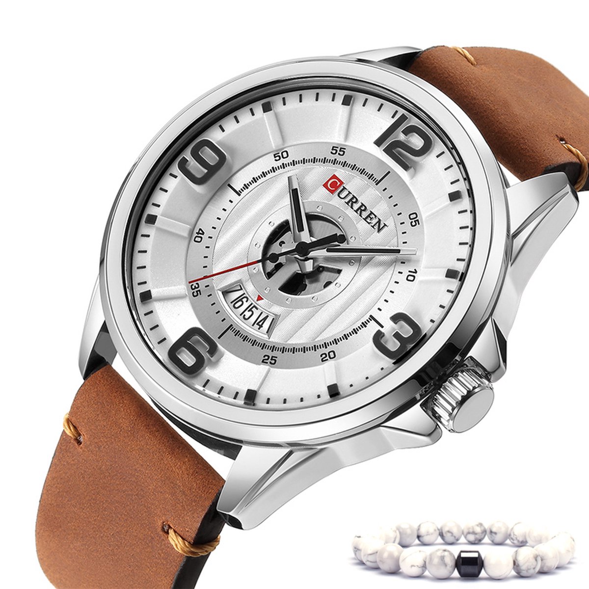 Curren - Horloge Heren - Cadeau voor Man - Horloges voor Mannen - 46 mm - Bruin Zilver