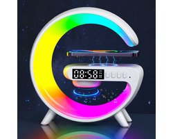 Wake Up Light - Met Draadloze Oplader - Digitale Wekker - Lichtwekker - Bureaulamp - LED Light - Bluetooth Speaker- Wit