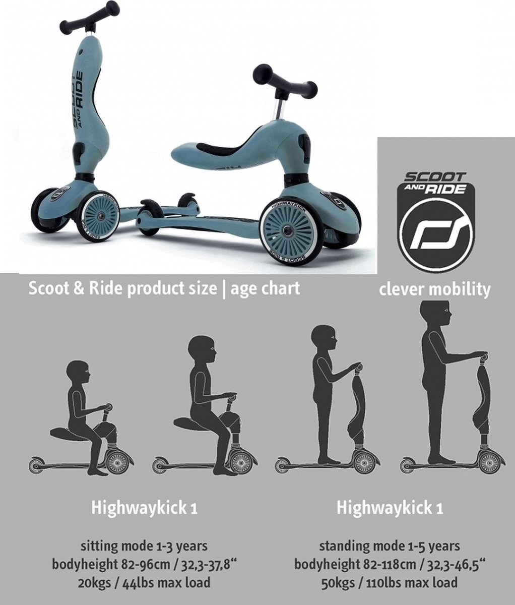 Scoot & Ride Highwaykick 1 – 2-in-1 Kinderstep – Loopfiets en Step in Één – Zonder Gereedschap Ombouwbaar – Veilig en Stabiel – Steel — afbeelding 17