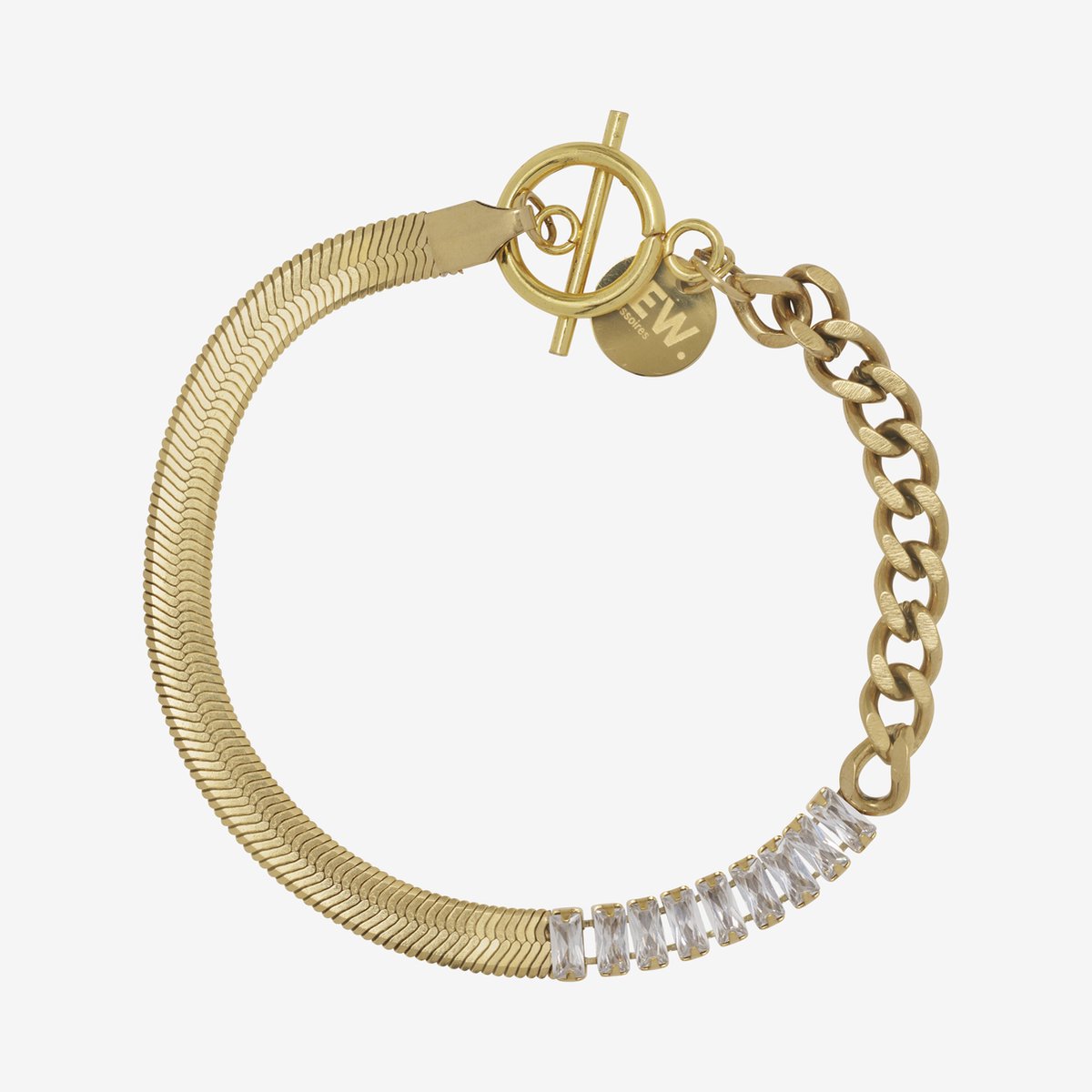 Essenza Mixed Chain White Stones Bracelet Gold