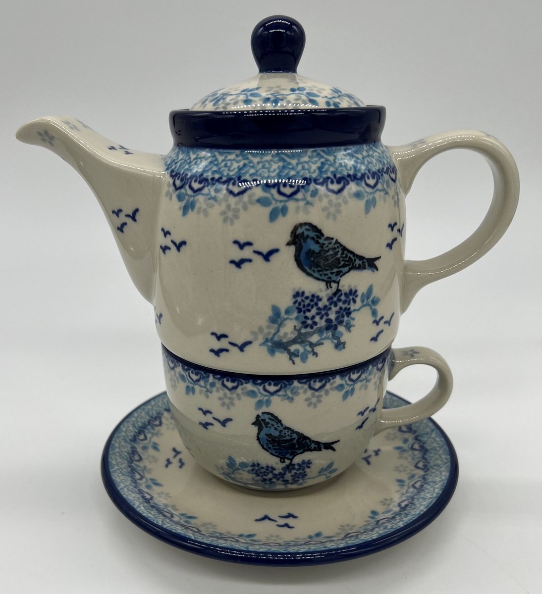 Bunzlau keramiek tea for one vliegende vogels