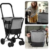 Cheqo® Boodschappentrolley 40L - Boodschappenwagen - Afneembare Boodschappentas - Verstelbaar - Stevig Frame - Met Achtervak, Reflectoren en Regenhoes - 36x47x102cm - Grijs