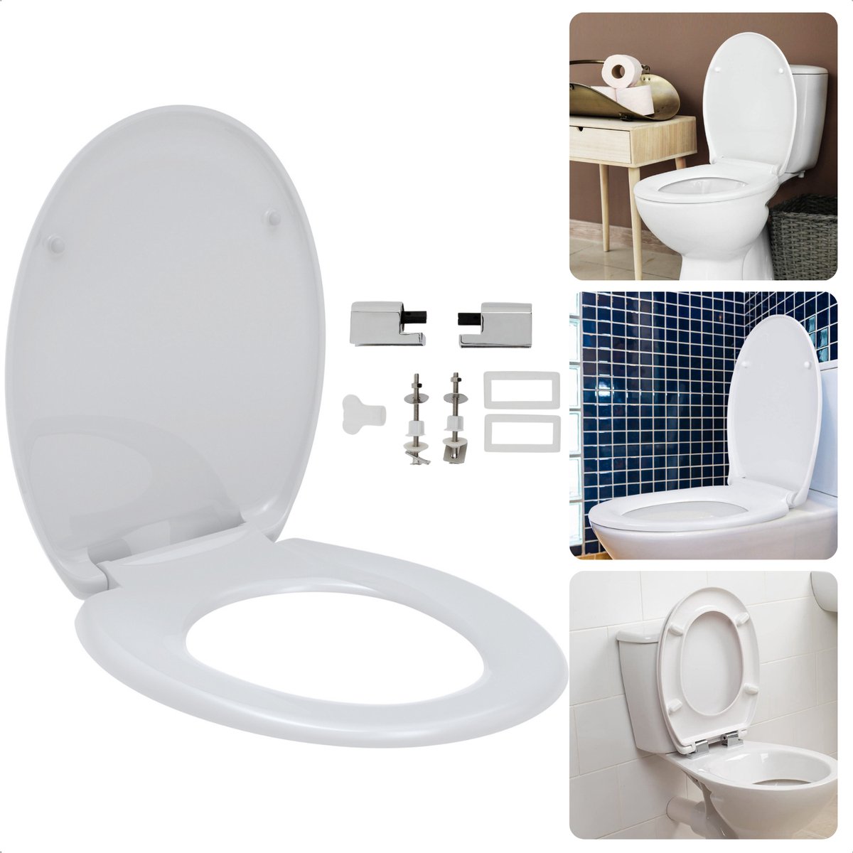 Cheqo® Toiletbril Duroplast - WC Bril - 45 x 38 cm - 18 Inch - Wit - Verbinding ABS - Softclose