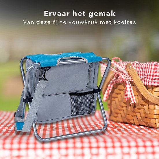Cheqo® Vouwkruk met Koelbox - Koeltas Opvouwbaar - 30x30x20 cm - Campingstoel - Vissersstoel - Reistas - Stoel - Blauw van Cheqo — afbeelding 3