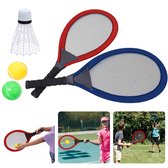 Cheqo® XL Tennis Set - Set de Tennis - Badminton - Beachball - 5 pièces - 2 Raquettes (65cm) - 2 Balles (Ø6cm) - 1 Shuttle (21cm) - 625g