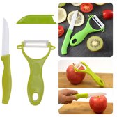 Cheqo® Keramische Schilmessen Set - Dunschiller - Schilmes Set - Schilmesje - Aardappelmes - 17cm + Dunschiller - Groen