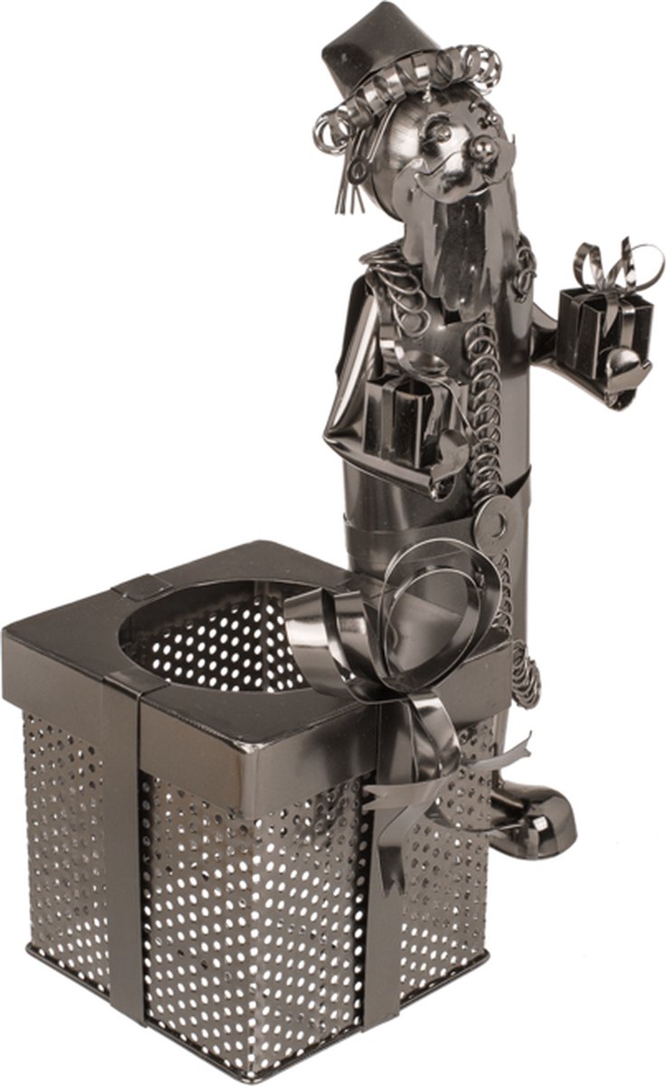 Metalen fleshouder kerstman met cadeau