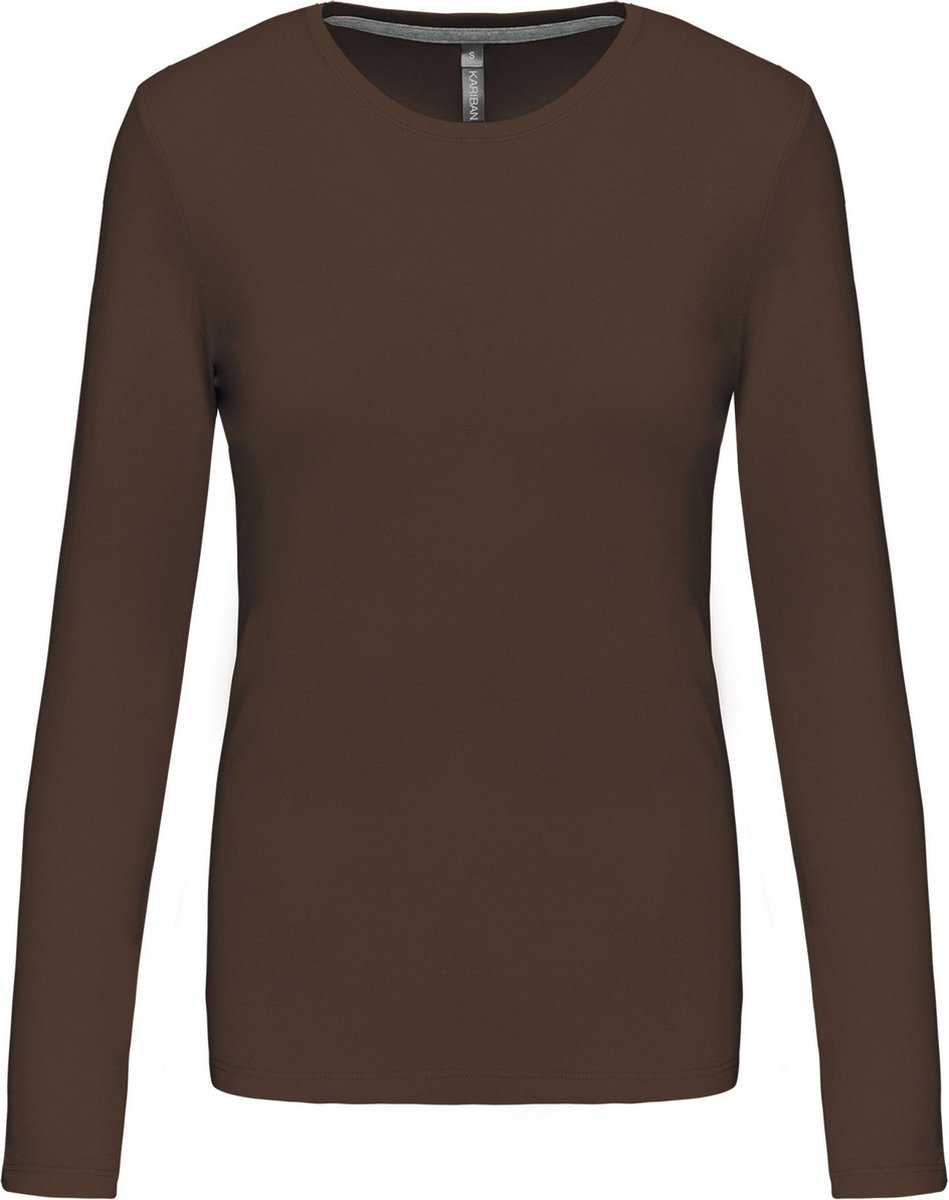 Kariban Dames T-shirt ronde hals lange mouwen K383 - Chocolate - M