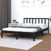 The Living Store Houten Bedframe - 150 x 200 cm - Zwart