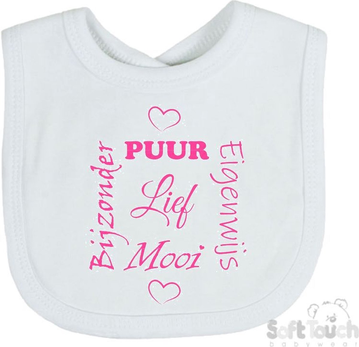 Goedkoopste Soft Touch Slabber Slabbetje Slab Puur Eigenwijs Mooi Bijzonder Lief Unisex Katoen Wit/roze Maat 33x22 Cm