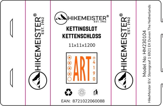 Hikemeister ® ART 4 Kettingslot 120 cm / Fietsslot / Ebike / Fatbike / Scooterslot / Motorslot / Schijfremslot van Hikemeister — afbeelding 5