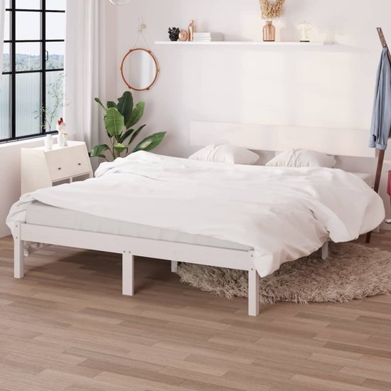 The Living Store Cadre de lit en bois de pin massif blanc 140x190 cm - Cadre  de lit -... | bol