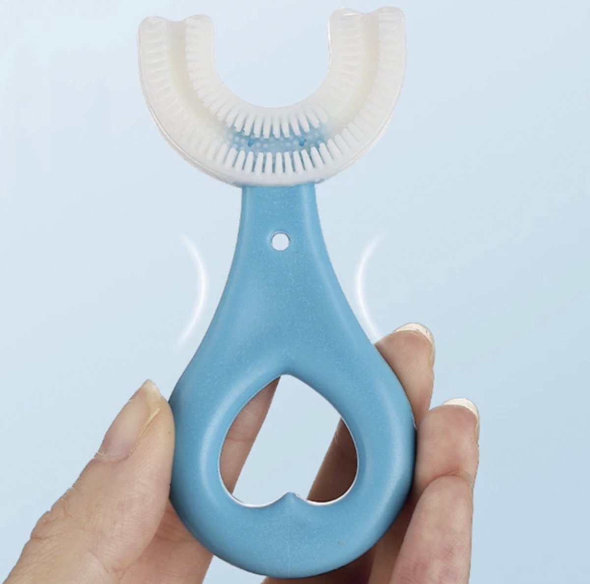 360 graden U vormige Baby Tandenborstel - Zachte Siliconen - 2-6 jaar - Kinderen Tandenborstel - Bijtringen - Blauwe Hart - IXEN
