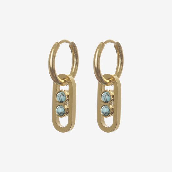 Essenza Double Blue Stones Earrings Gold