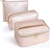 3-delige make-uptas draagbare reismake-uptassen met gouden ritssluiting waterdichte make-uptas organizer voor portemonnee (rosé goud)