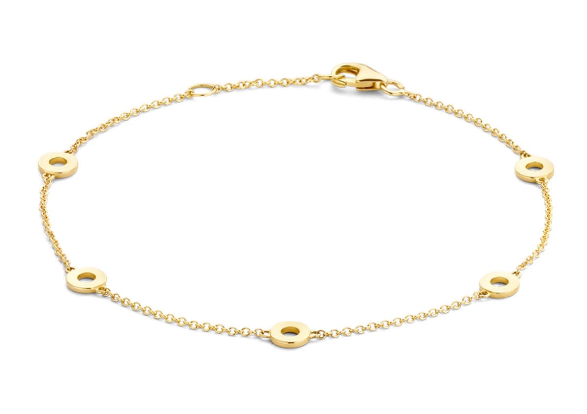 Blush 2201YGO armband dames uin 14k geel goud met gouden open cirkels in lengte 18 cm