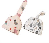 2 stuks - Newborn Babymutsjes met Knoop - Bosdieren - Pasgeborene baby