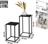 SET DE 2 SELLETTES EN METAL NOIR PM: 30X30XH54CM ET GM: 34X34XH74CM