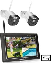 SecuFirst CWL401W/2 Draadloze 3 megapixel Beveiligingscamera met monitor - 7 inch touchscreen + 2 camera's - Wit - Gratis app