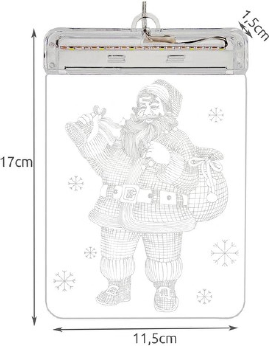 Kerst - Raamhanger met LED Verlichting - Kerstman - Kerstdecoratie - 17 x 11,5 cm - Werkt op Batterijen - Kado Tip !!